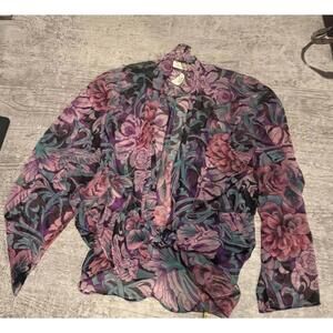 NWT Vintage Deadstock Victorias Secret Gold Label Floral Print Sheer Blouse sz S